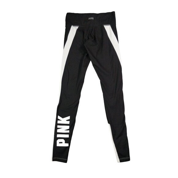 PINK VICTORIA'S SECRET Cozy Pull On Leggings SZ XS‎ Logo Black White Compression - Picture 1 of 10